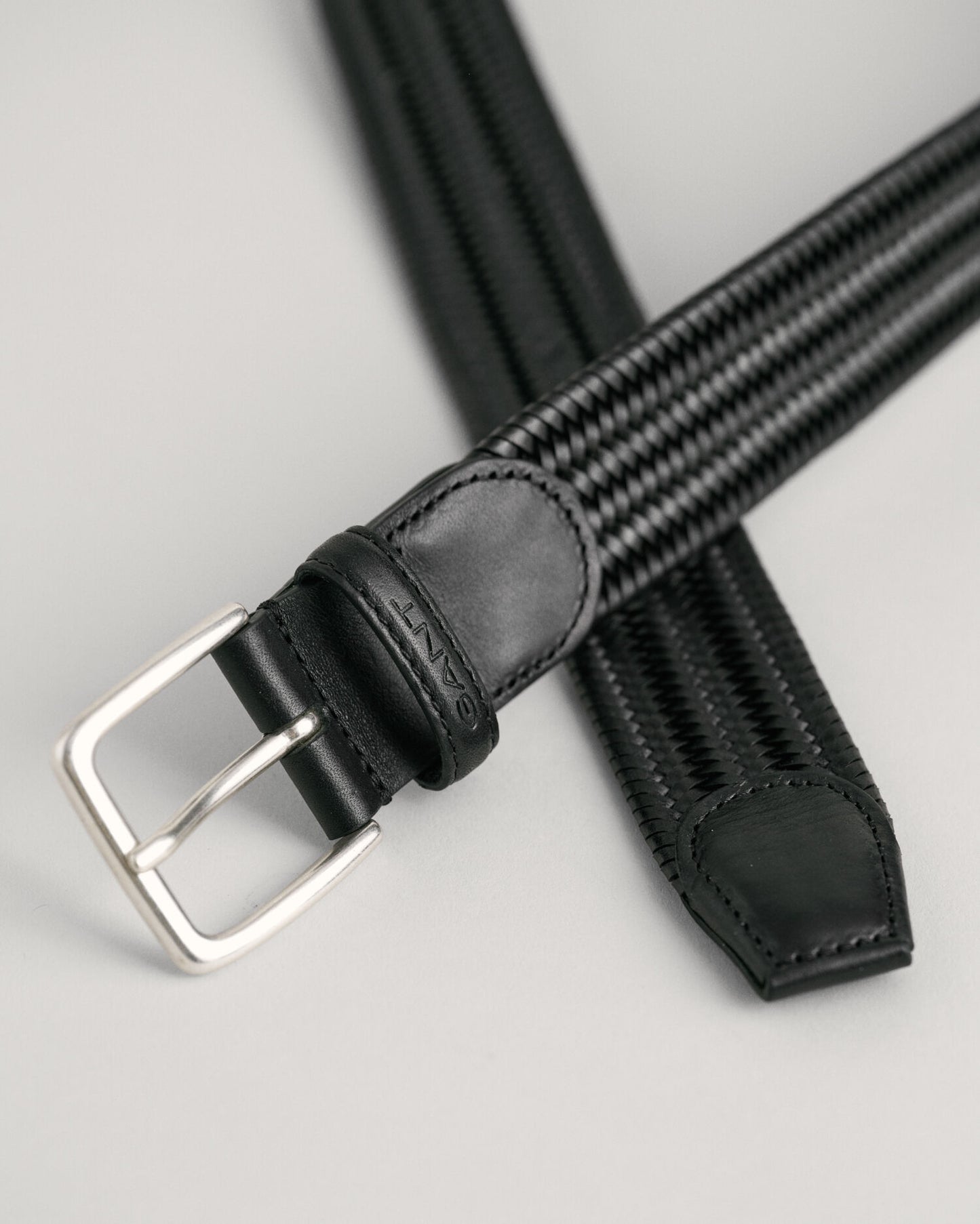 Ceinture tressée en cuir et élastique