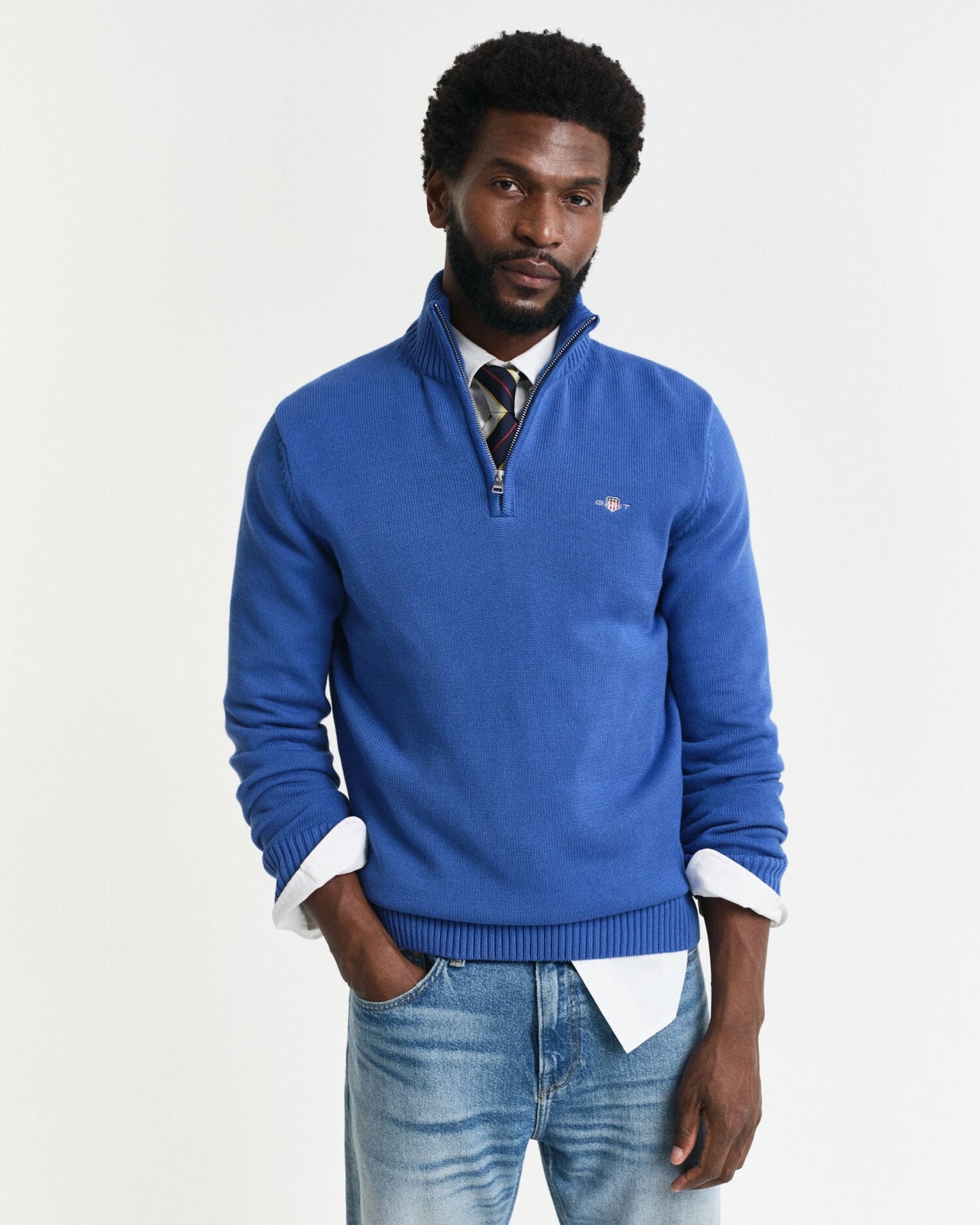 Lässiger Baumwoll-Half-Zip-Pullover