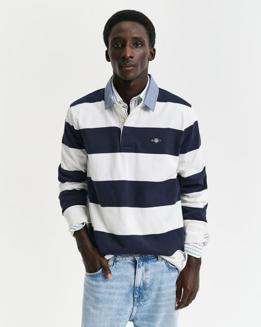 Polo rayé épais à col chambray