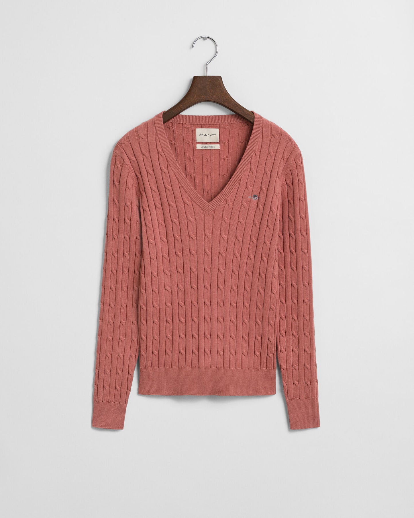 Pullover aus Stretch-Baumwolle mit Zopfmuster und V-Ausschnitt