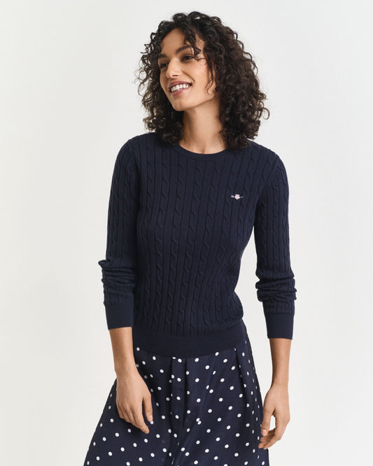 Pull ras-du-cou en maille torsadée de coton extensible