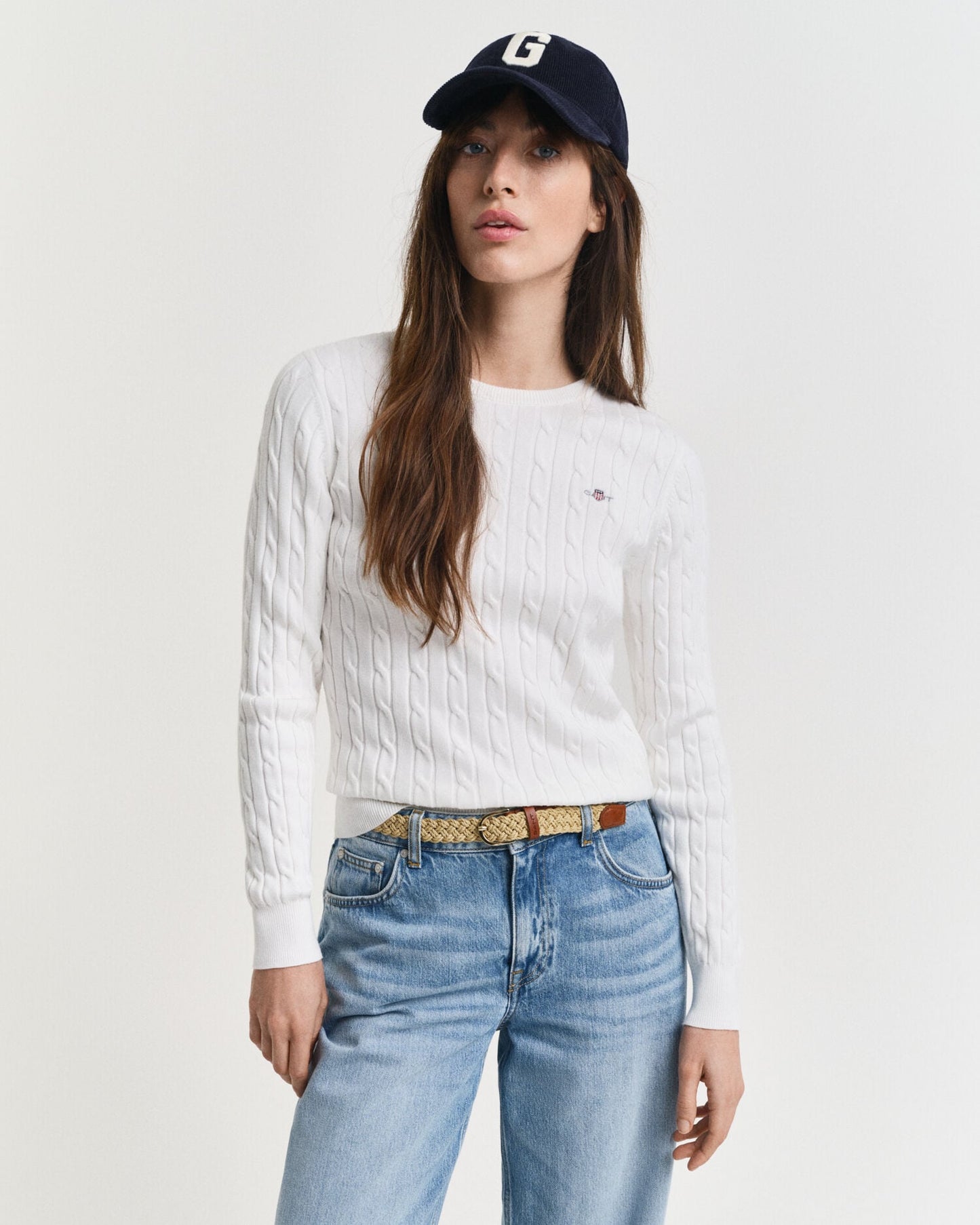 Sweatshirt mit Rundhalsausschnitt aus Stretch-Baumwolle mit Zopfmuster