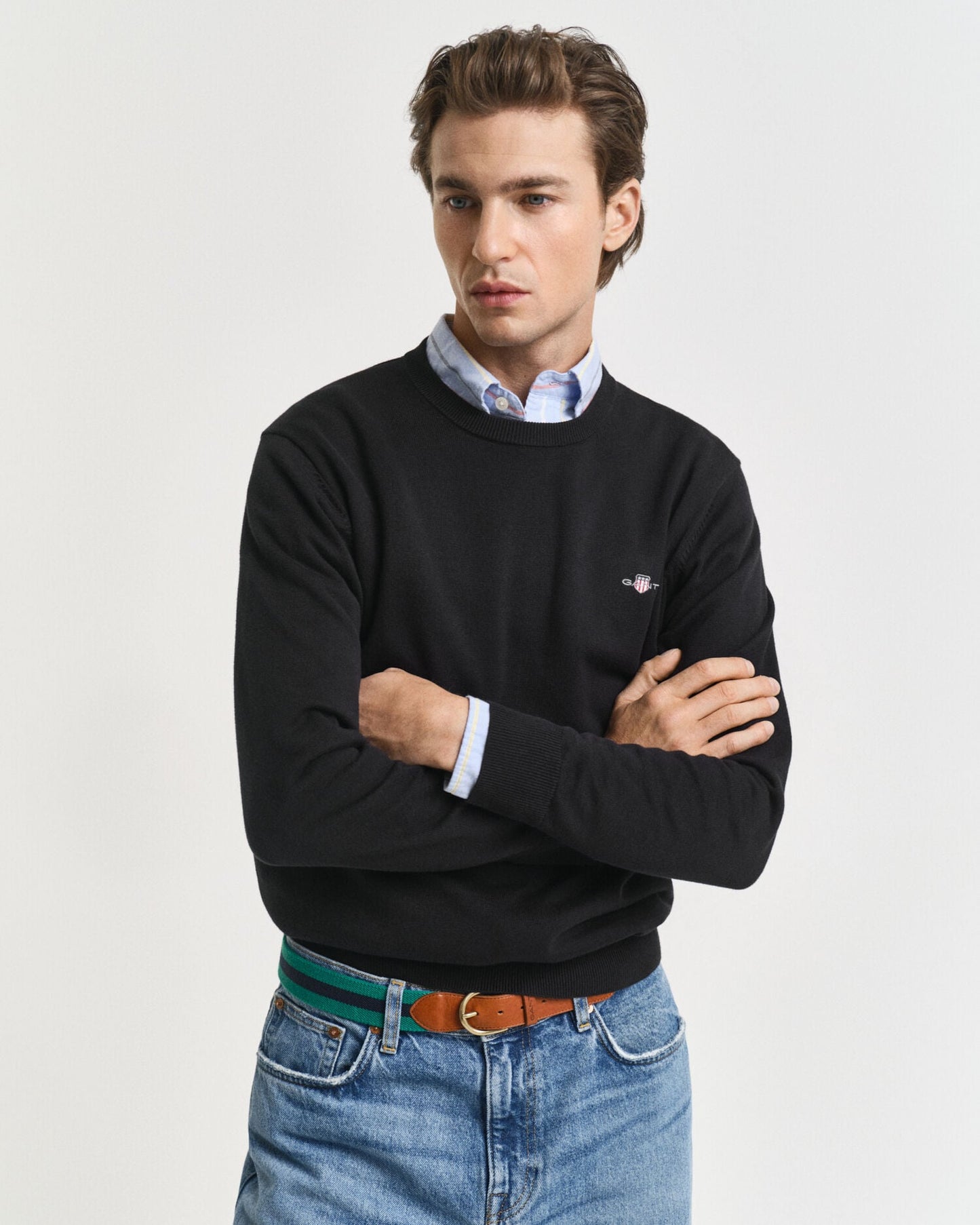 Klassischer Baumwollpullover mit Rundhalsausschnitt