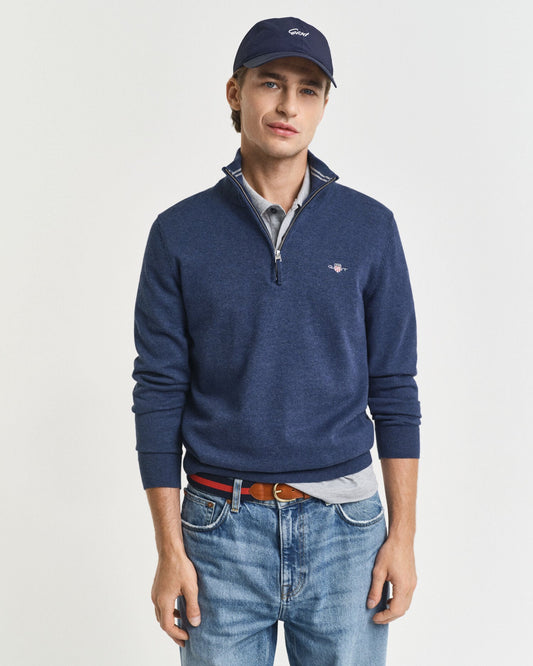 Klassischer Baumwoll-Sweater mit halbem Reißverschluss