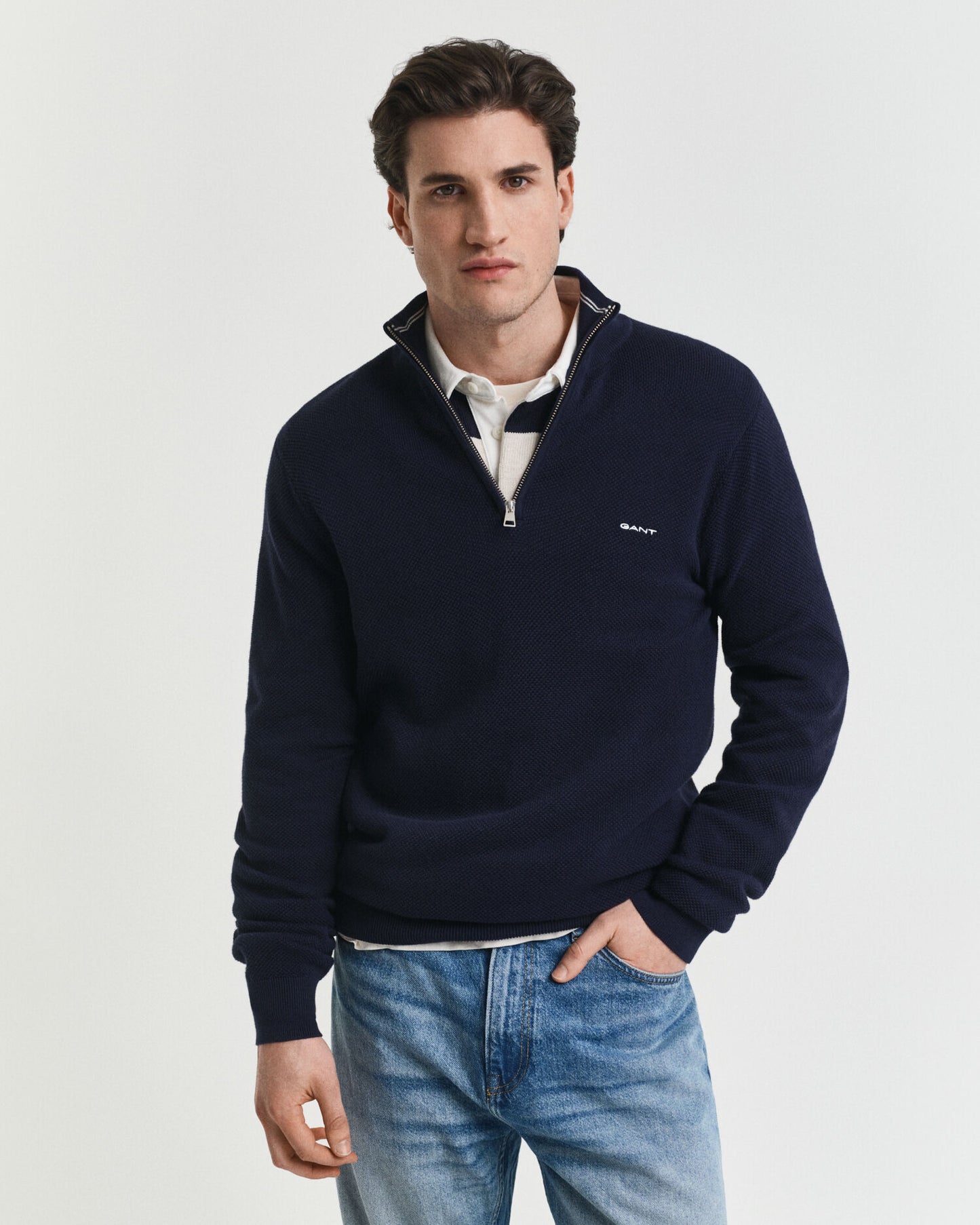 Chandail demi-zippé en piqué de coton