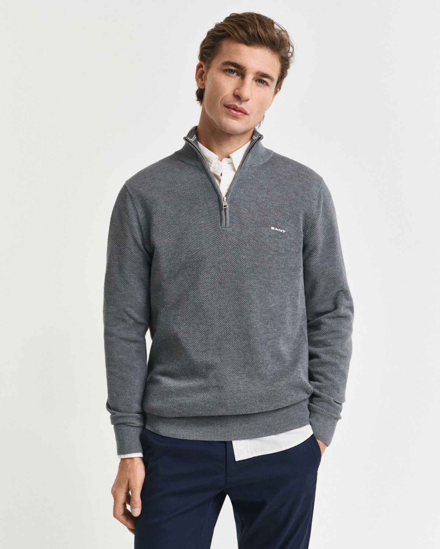 Chandail demi-zippé en piqué de coton