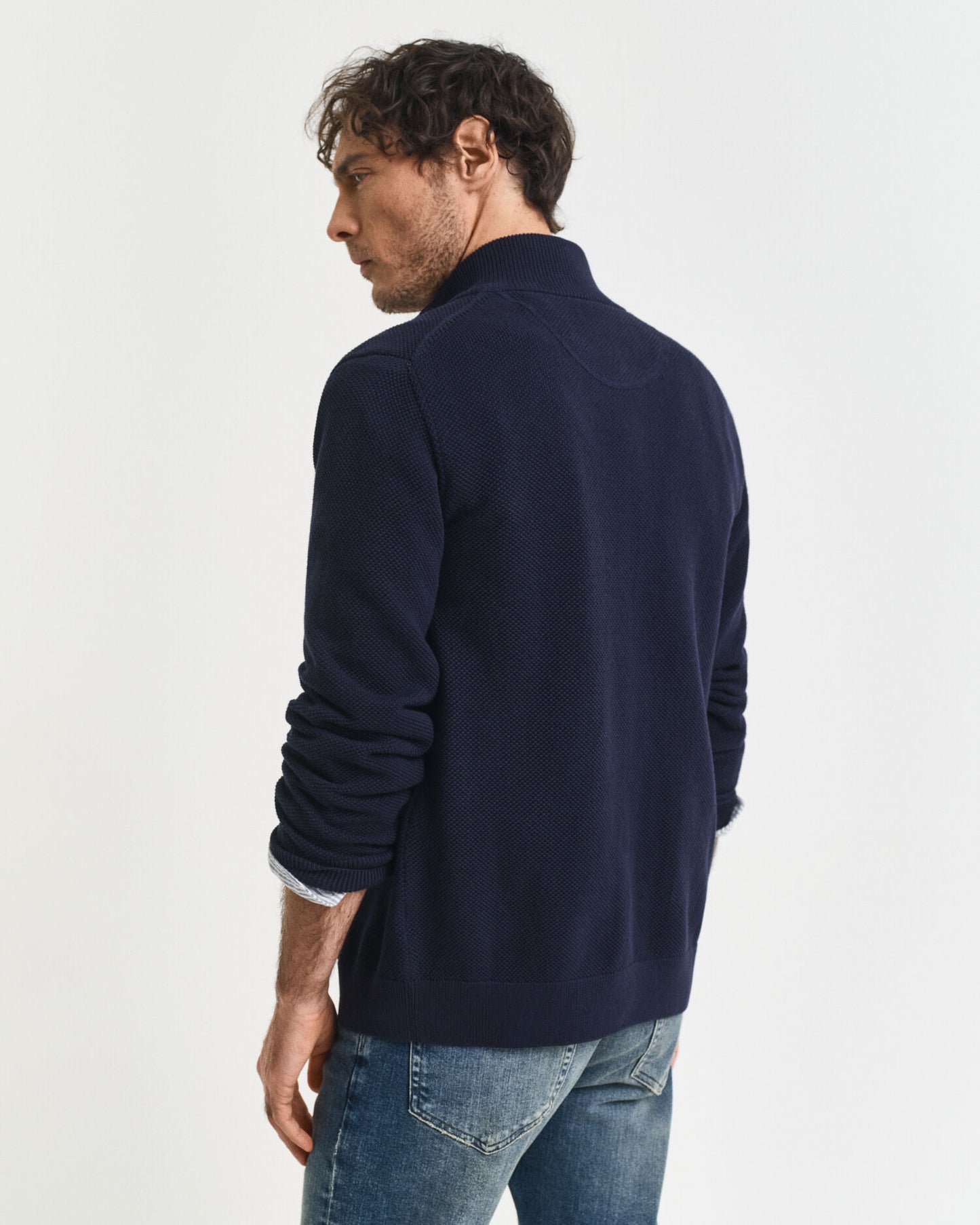 Baumwoll-Pikee-Strickjacke mit Reißverschluss