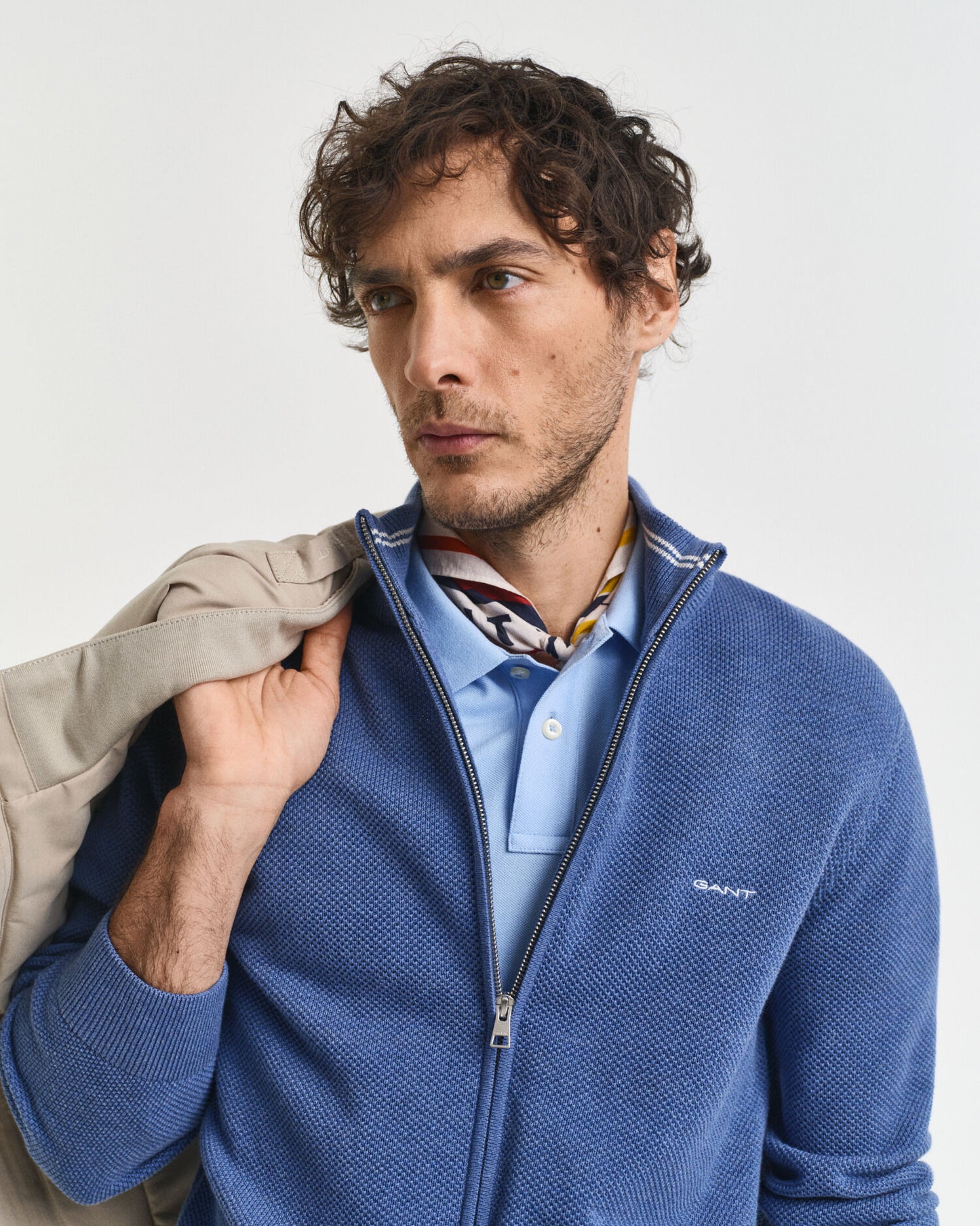 Baumwoll-Pikee-Strickjacke mit Reißverschluss