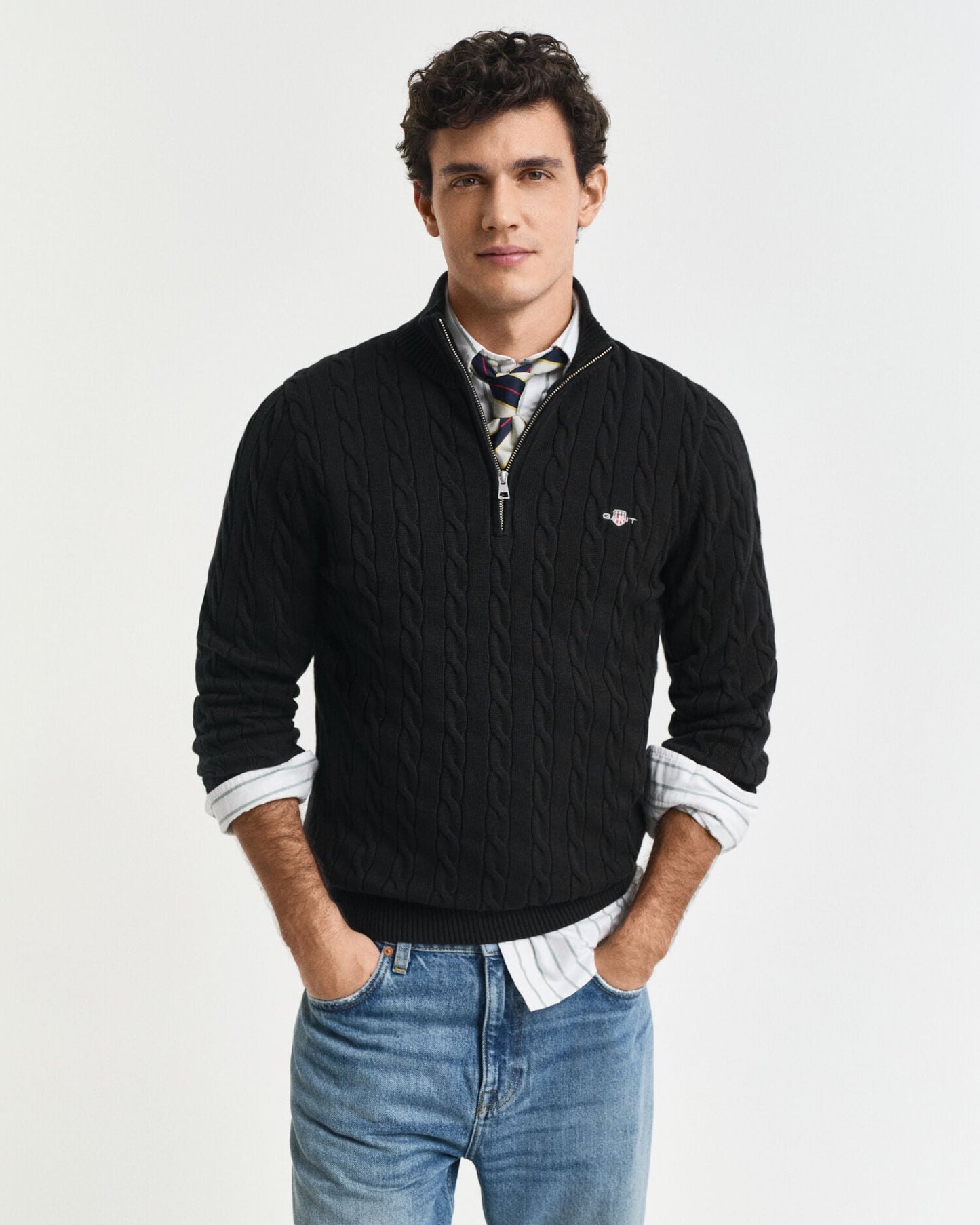 Chandail demi-zip en tricot torsadé de coton
