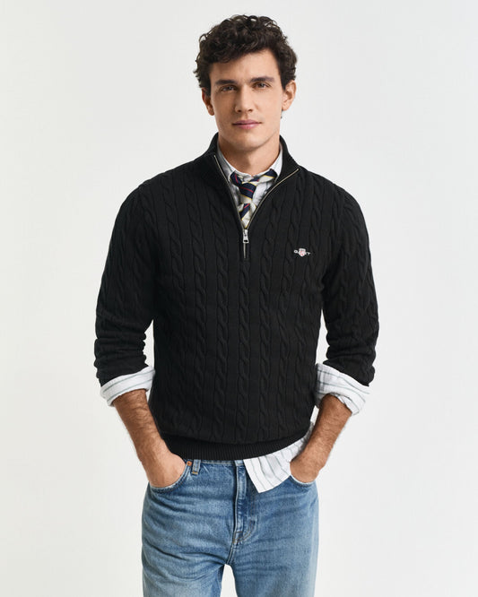 Baumwoll-Half-Zip-Pullover mit Zopfmuster
