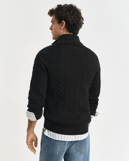 Baumwoll-Half-Zip-Pullover mit Zopfmuster