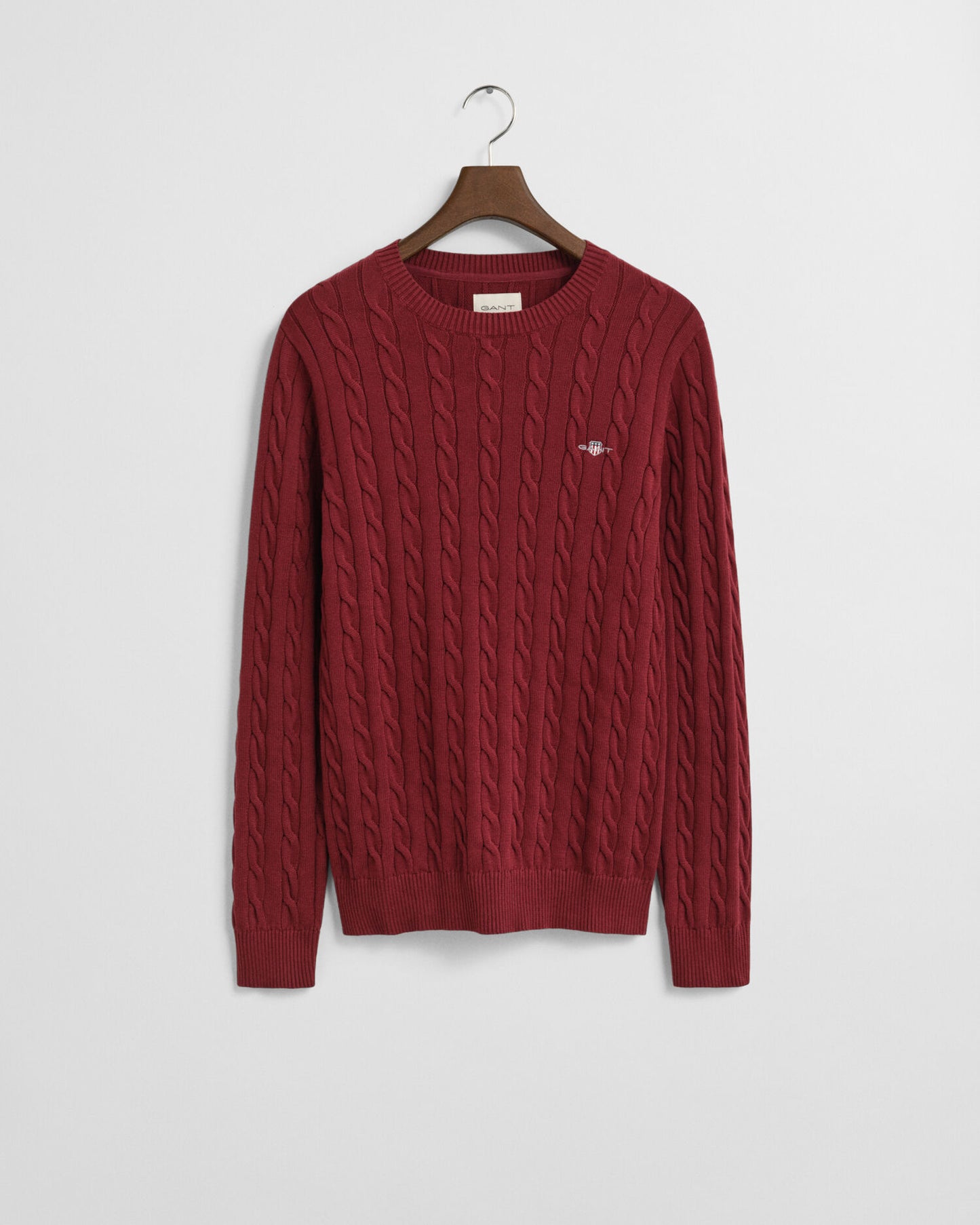 Baumwoll-Zopfstrickpullover mit Rundhalsausschnitt