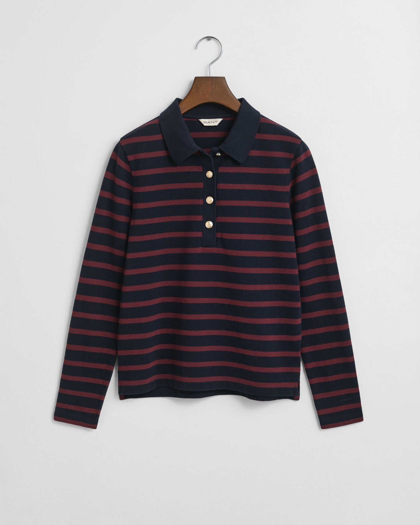 Bretonischer Pique-Langarm-Polo-Shirt mit Streifen