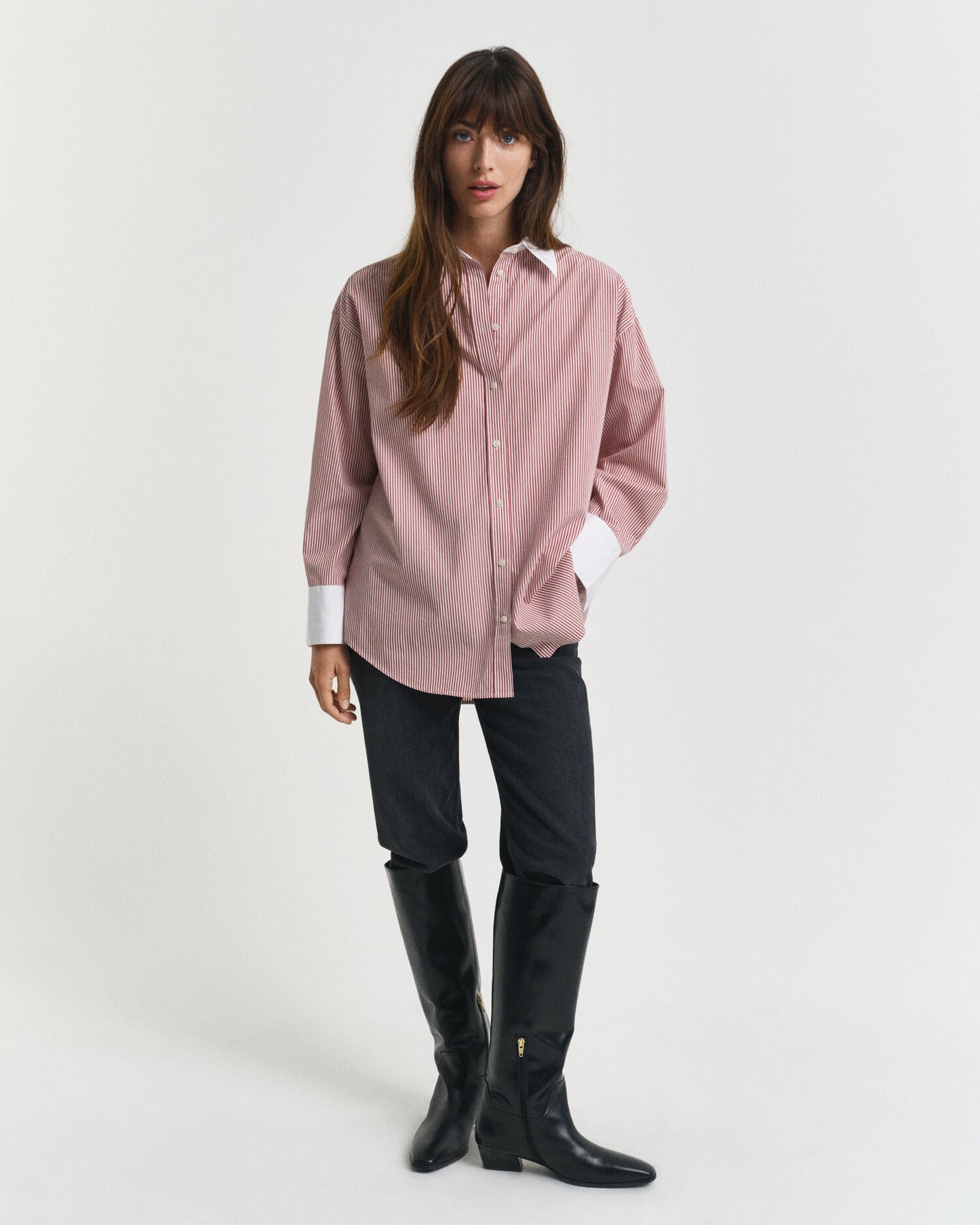 Chemise rayée ample à col contrastant