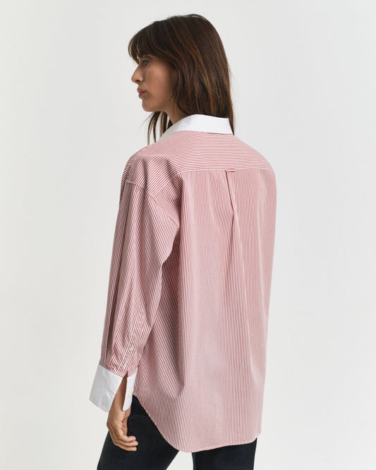 Chemise rayée ample à col contrastant
