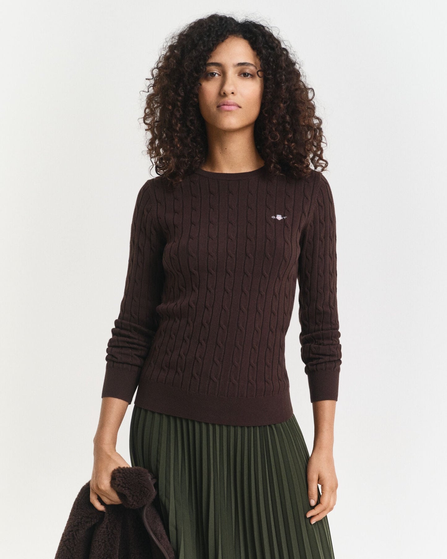 Pull en maille torsadée en coton stretch à col rond