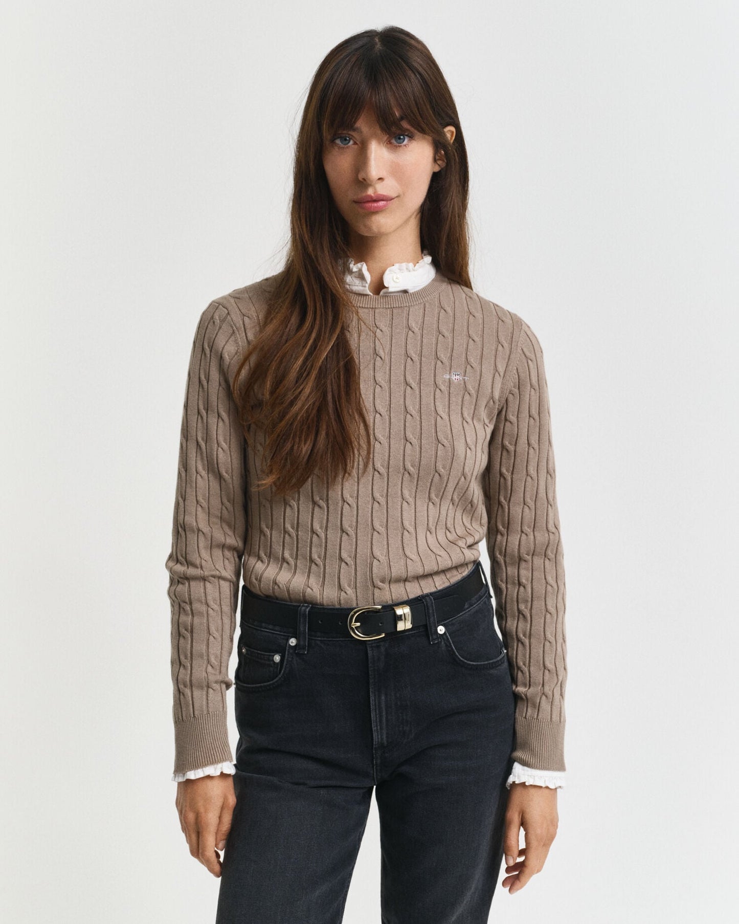 Pull en maille torsadée en coton stretch à col rond
