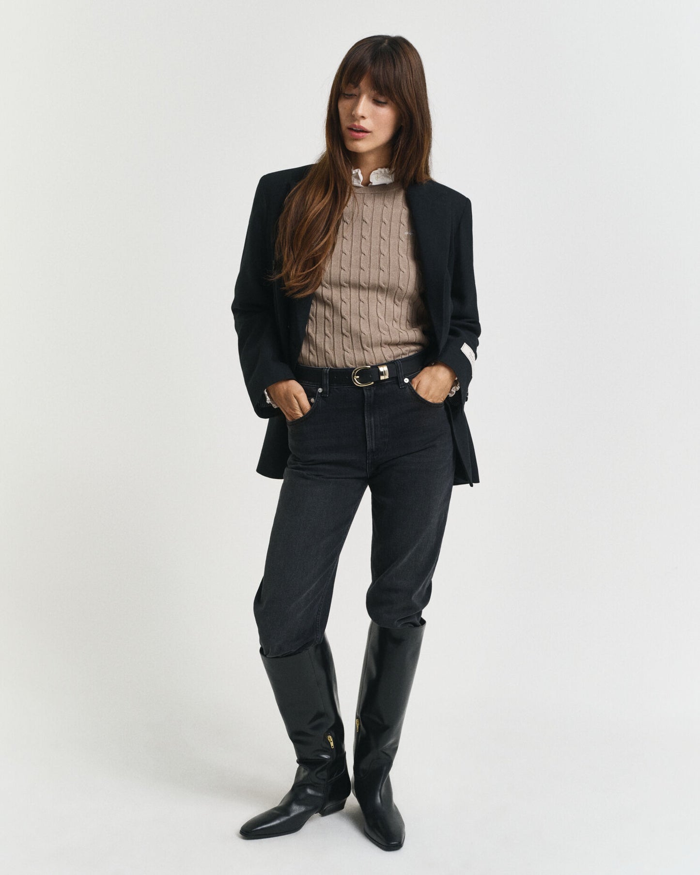 Sweatshirt mit Rundhalsausschnitt aus Stretch-Baumwolle mit Zopfmuster