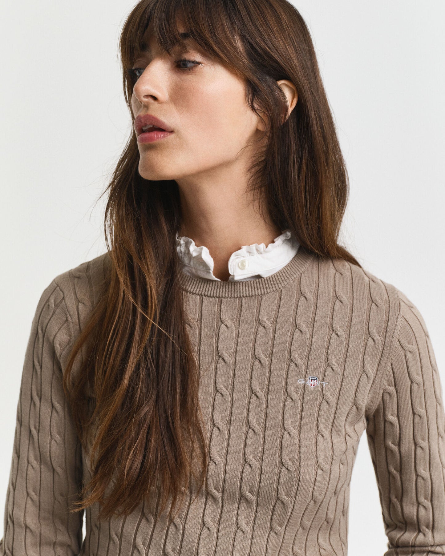 Sweatshirt mit Rundhalsausschnitt aus Stretch-Baumwolle mit Zopfmuster