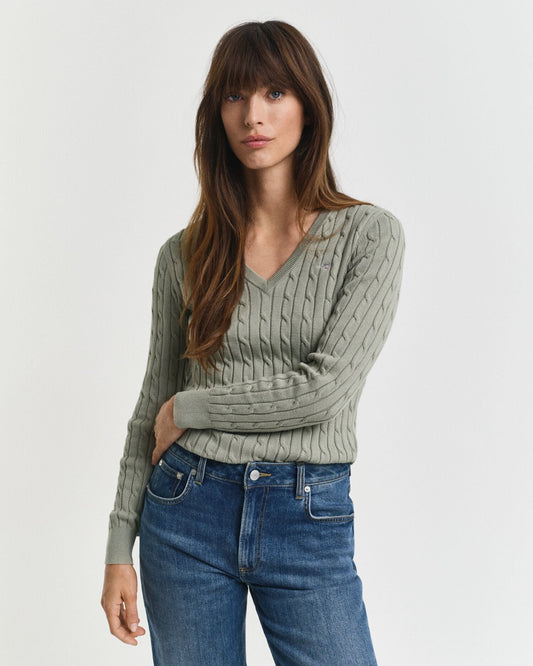 Pull col en V en maille torsadée de coton stretch
