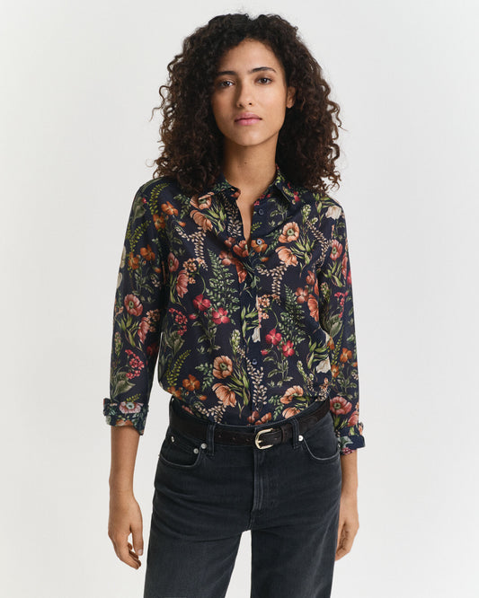 Chemise en Coton et Soie Imprimée Florale Coupe Classique