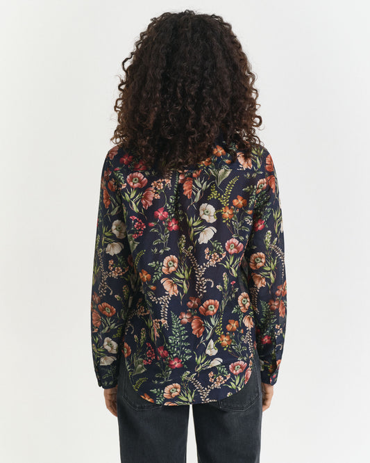 Chemise en Coton et Soie Imprimée Florale Coupe Classique