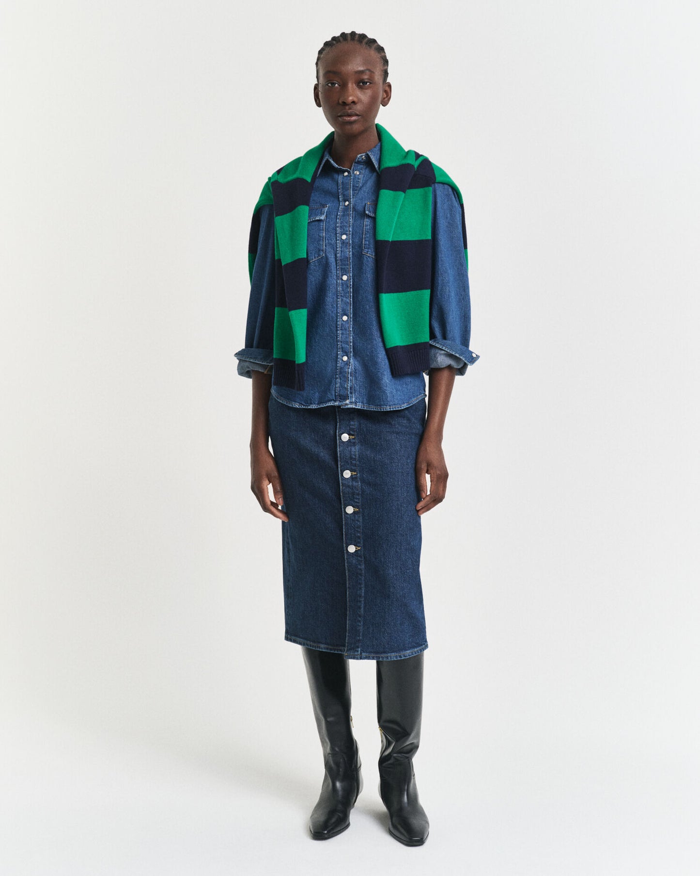 Jupe midi en jean boutonnée