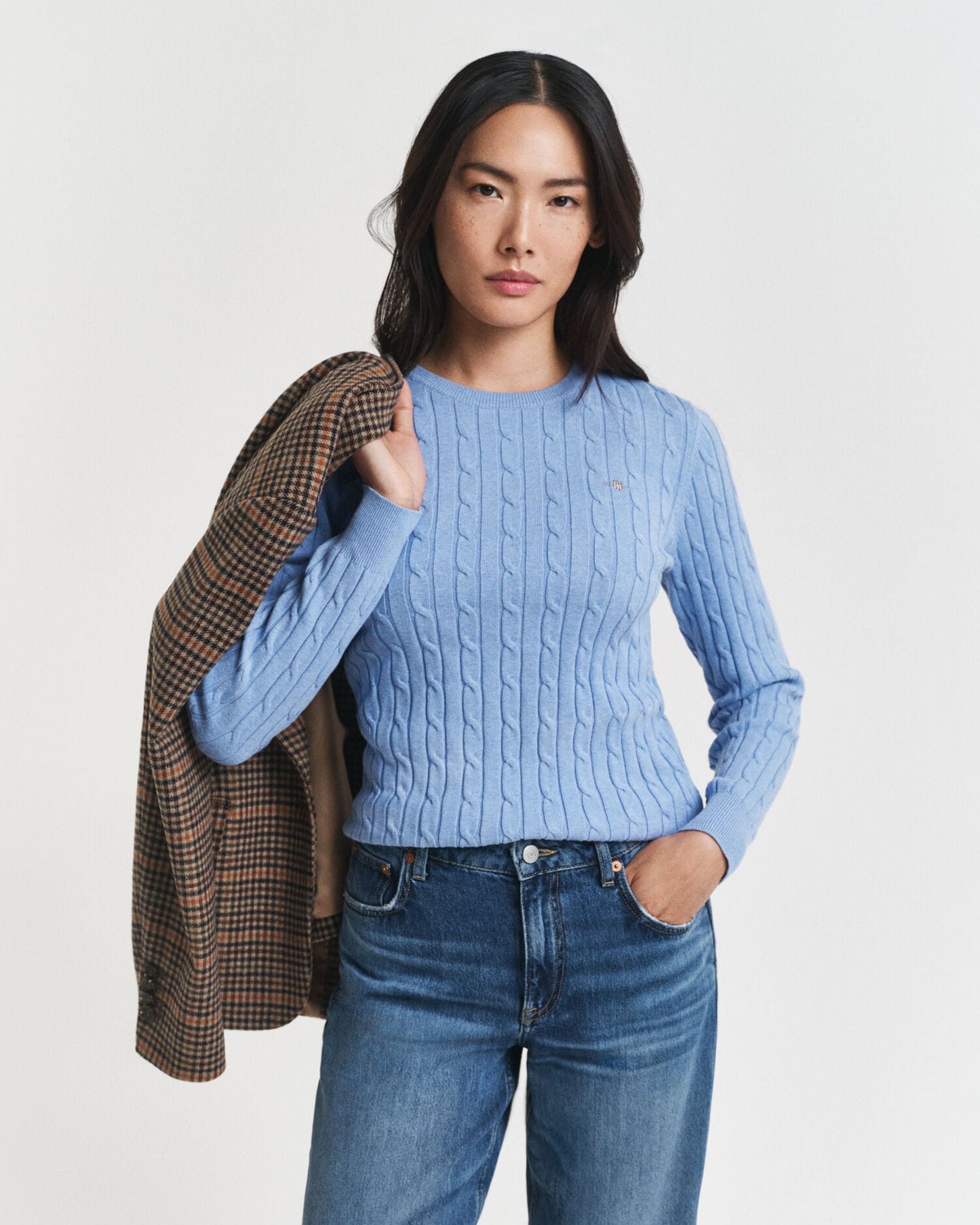 Pull en maille torsadée en coton stretch à col rond