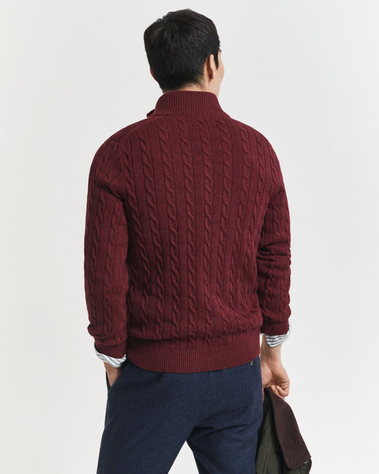Baumwoll-Half-Zip-Pullover mit Zopfmuster