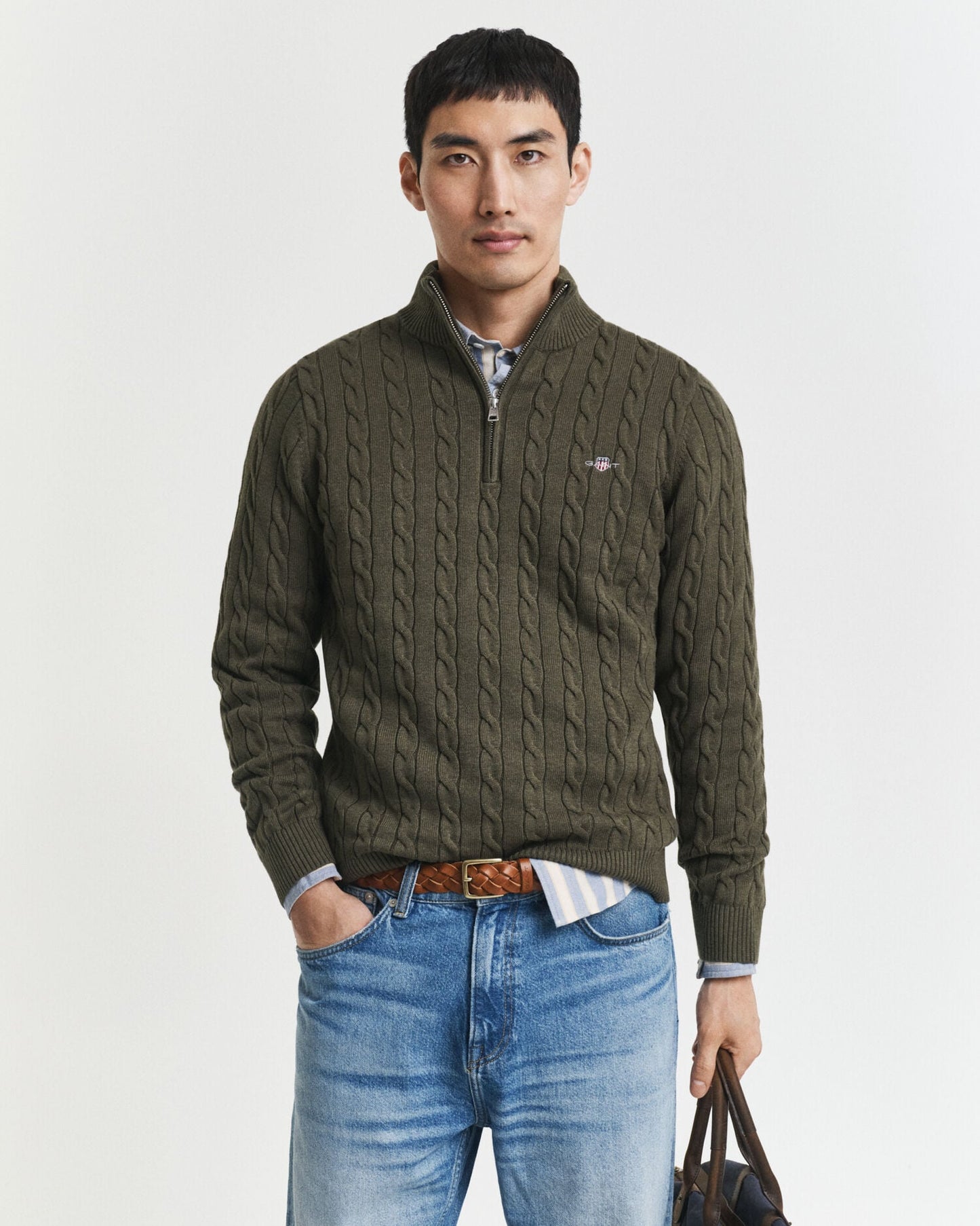 Chandail demi-zip en tricot torsadé de coton