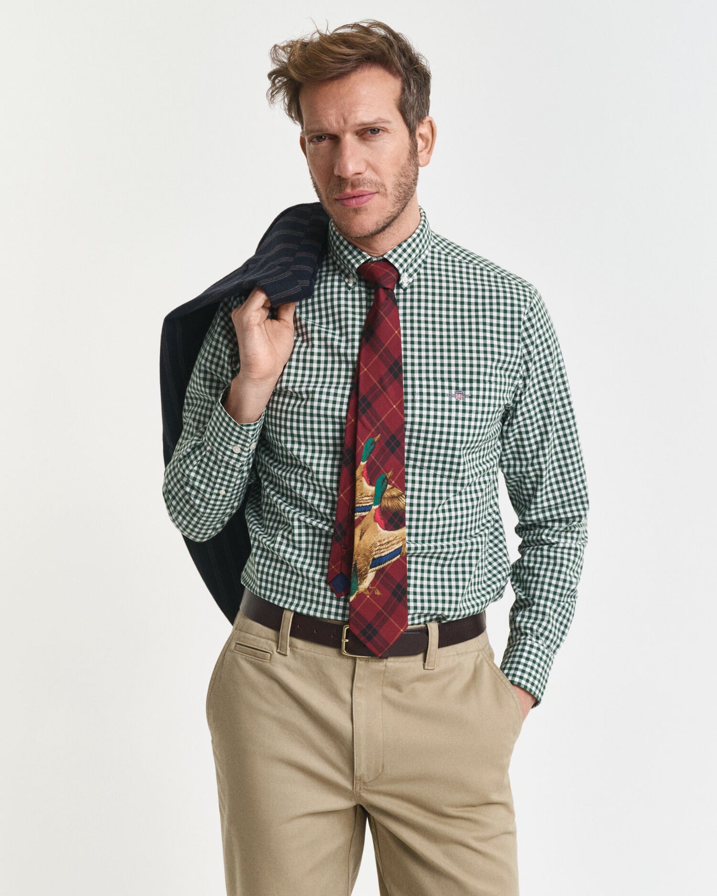 Regular Fit Klassisches Gingham Popeline Hemd