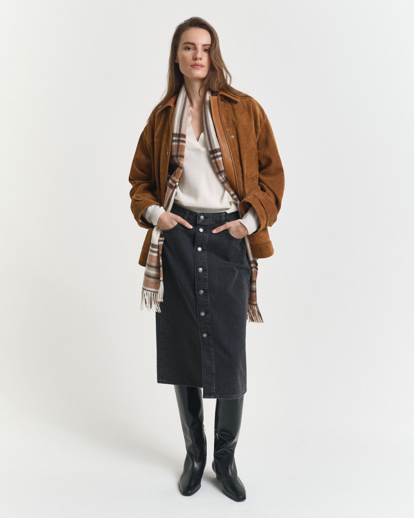 Jupe midi en jean boutonnée