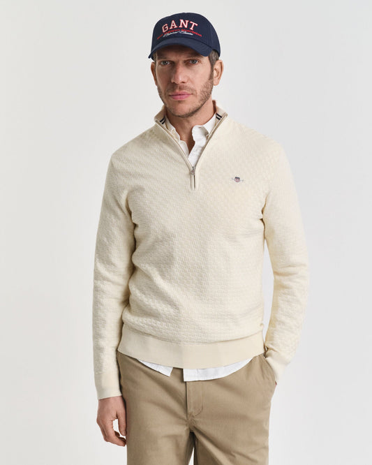 Sweater mit Mikrotextur und halbem Reißverschluss