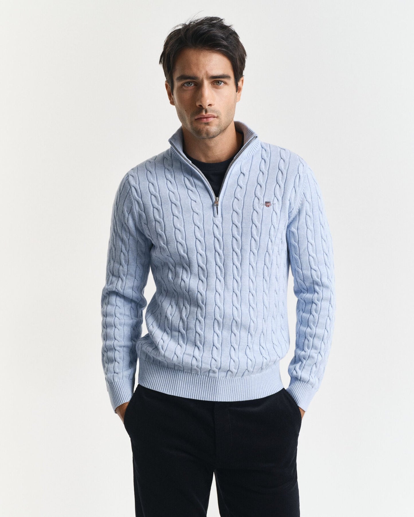 Chandail demi-zip en tricot torsadé de coton