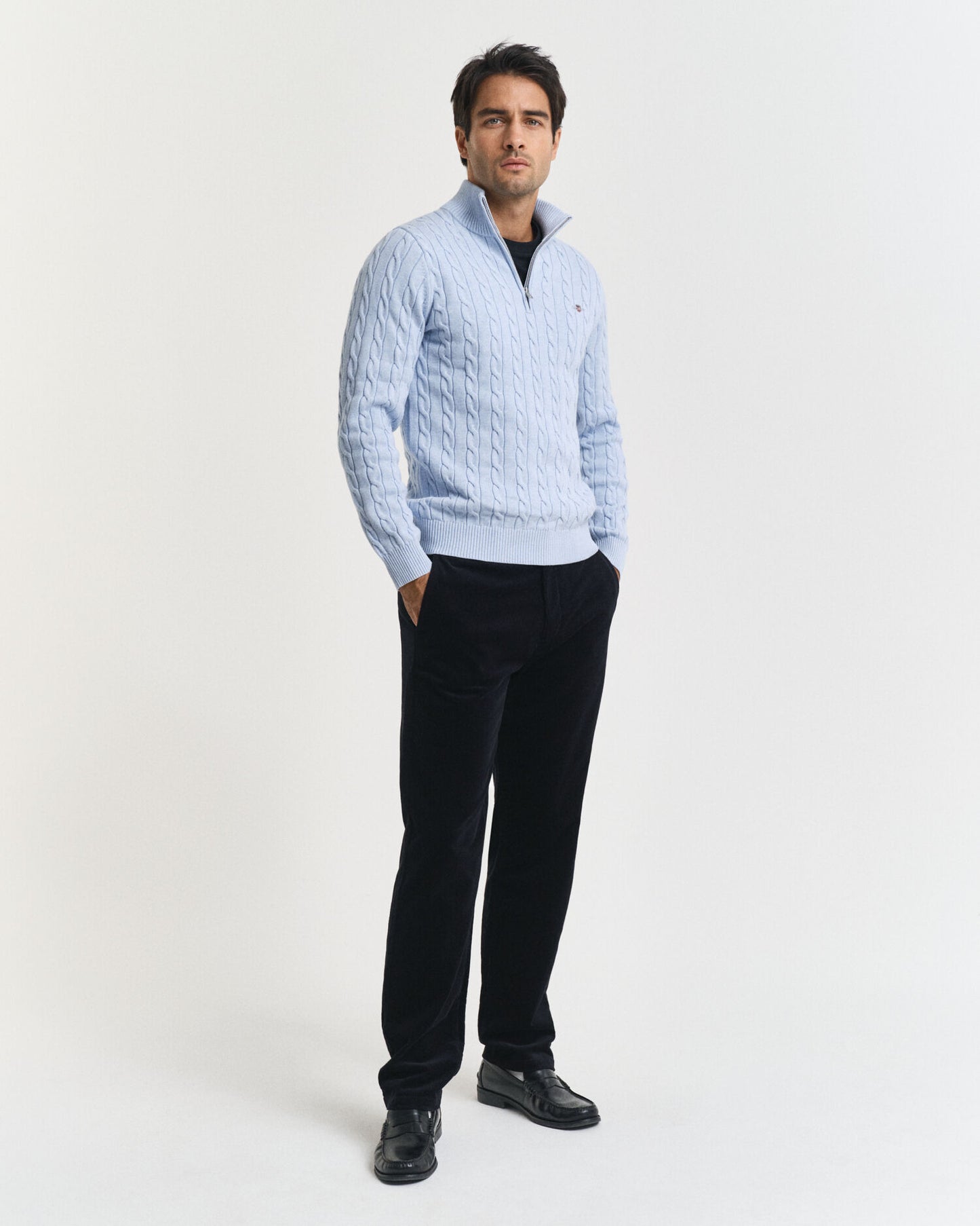 Chandail demi-zip en tricot torsadé de coton