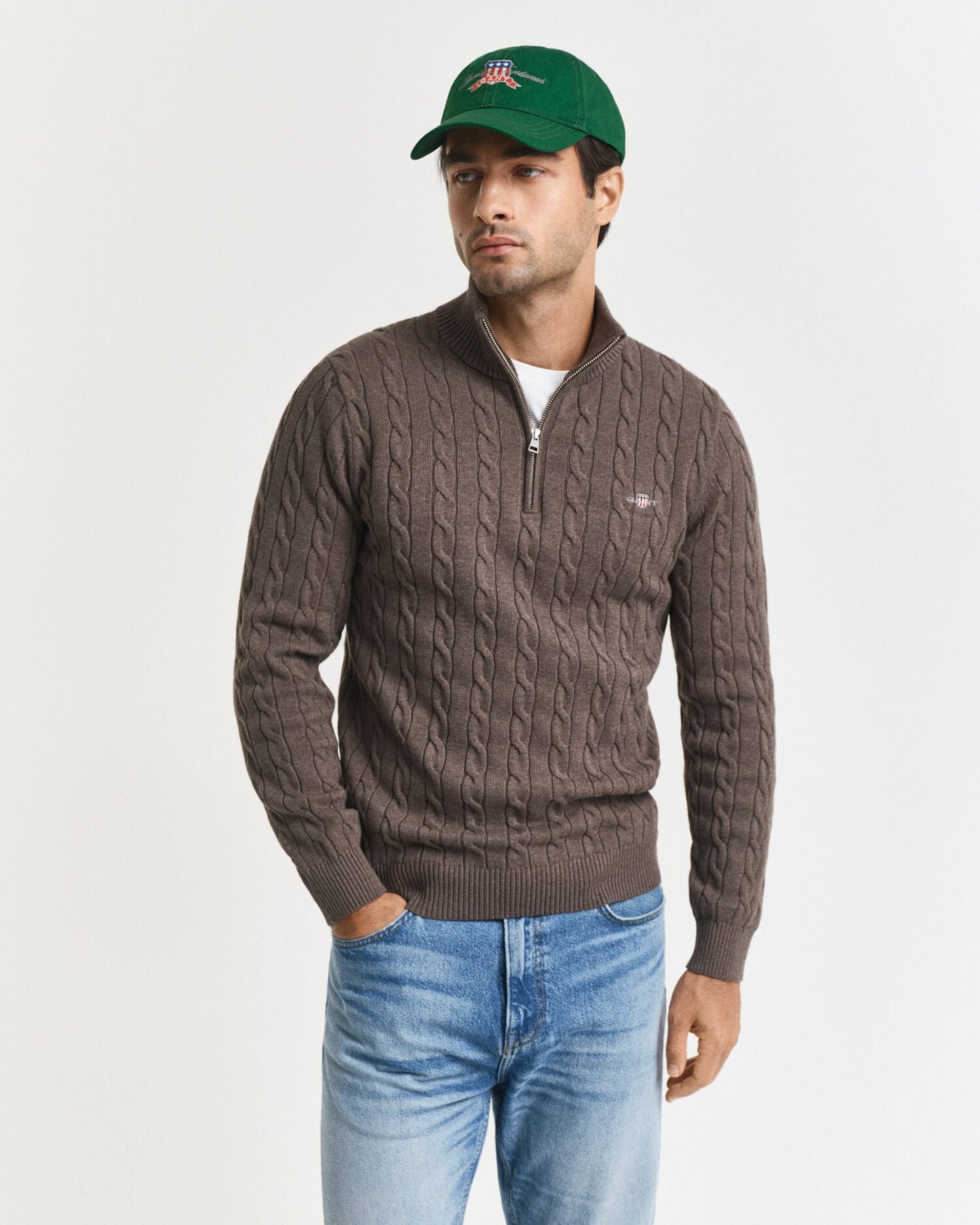 Chandail demi-zip en tricot torsadé de coton