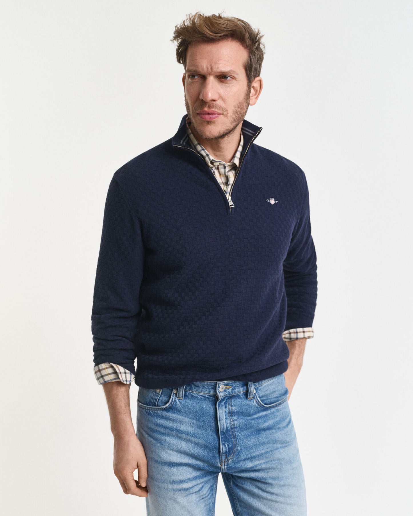 Halb-Zip-Pullover mit Mikrotextur