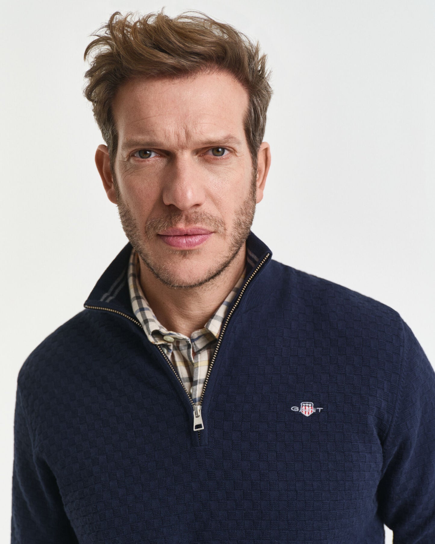 Halb-Zip-Pullover mit Mikrotextur