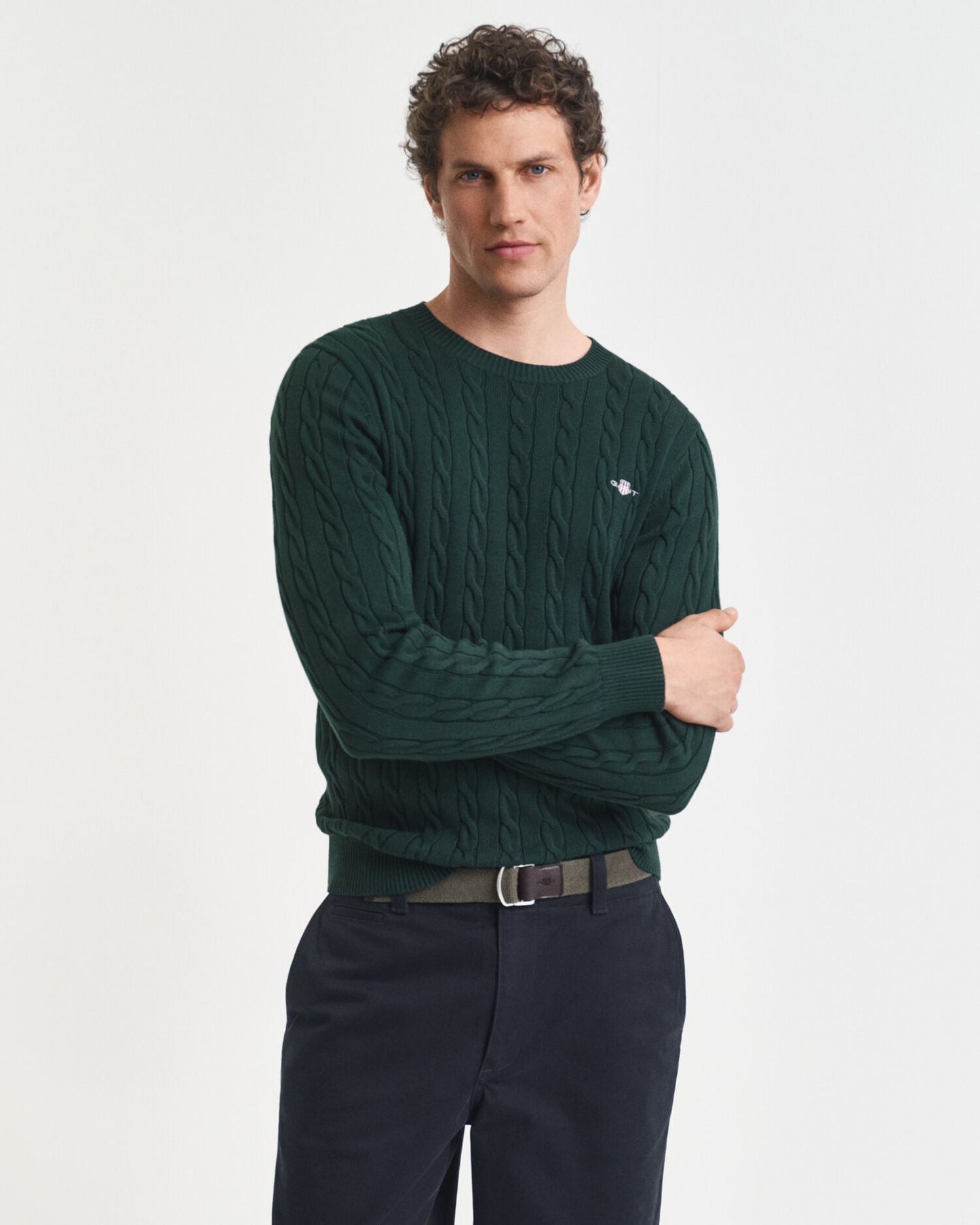 Pullover aus Baumwoll-Zopfstrick mit Rundhalsausschnitt