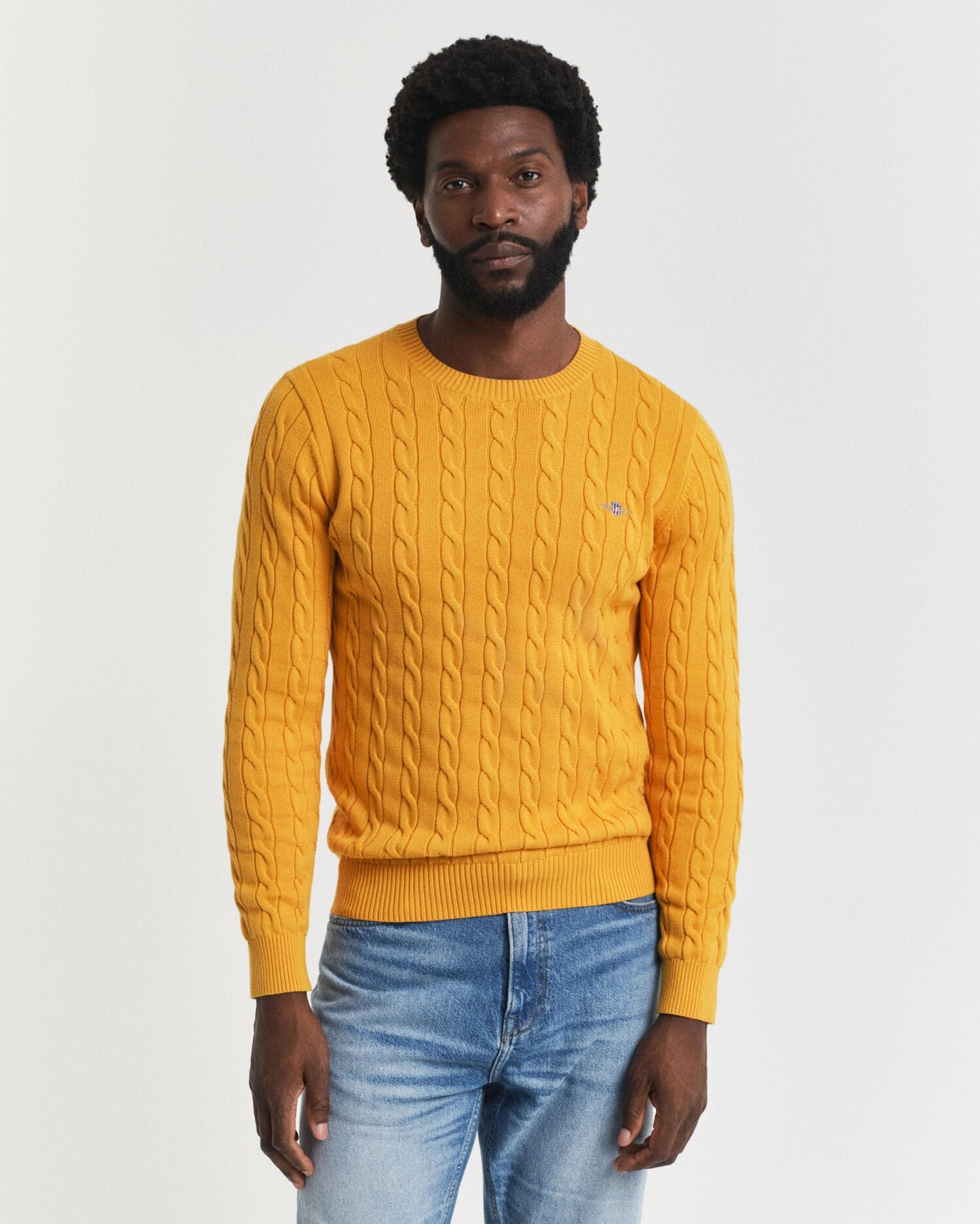 Baumwollpullover mit Zopfmuster und Rundhalsausschnitt