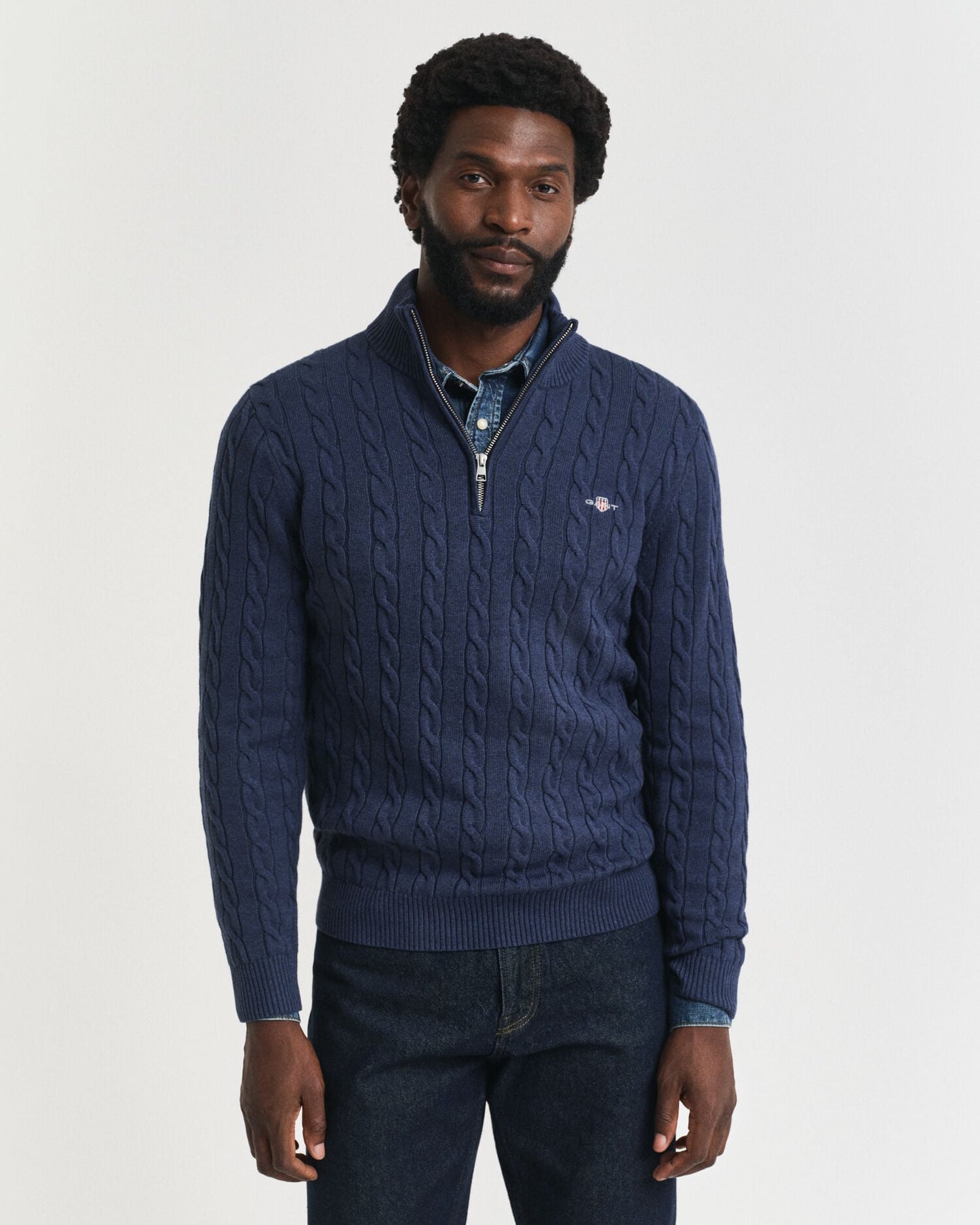 Chandail demi-zip en tricot torsadé de coton