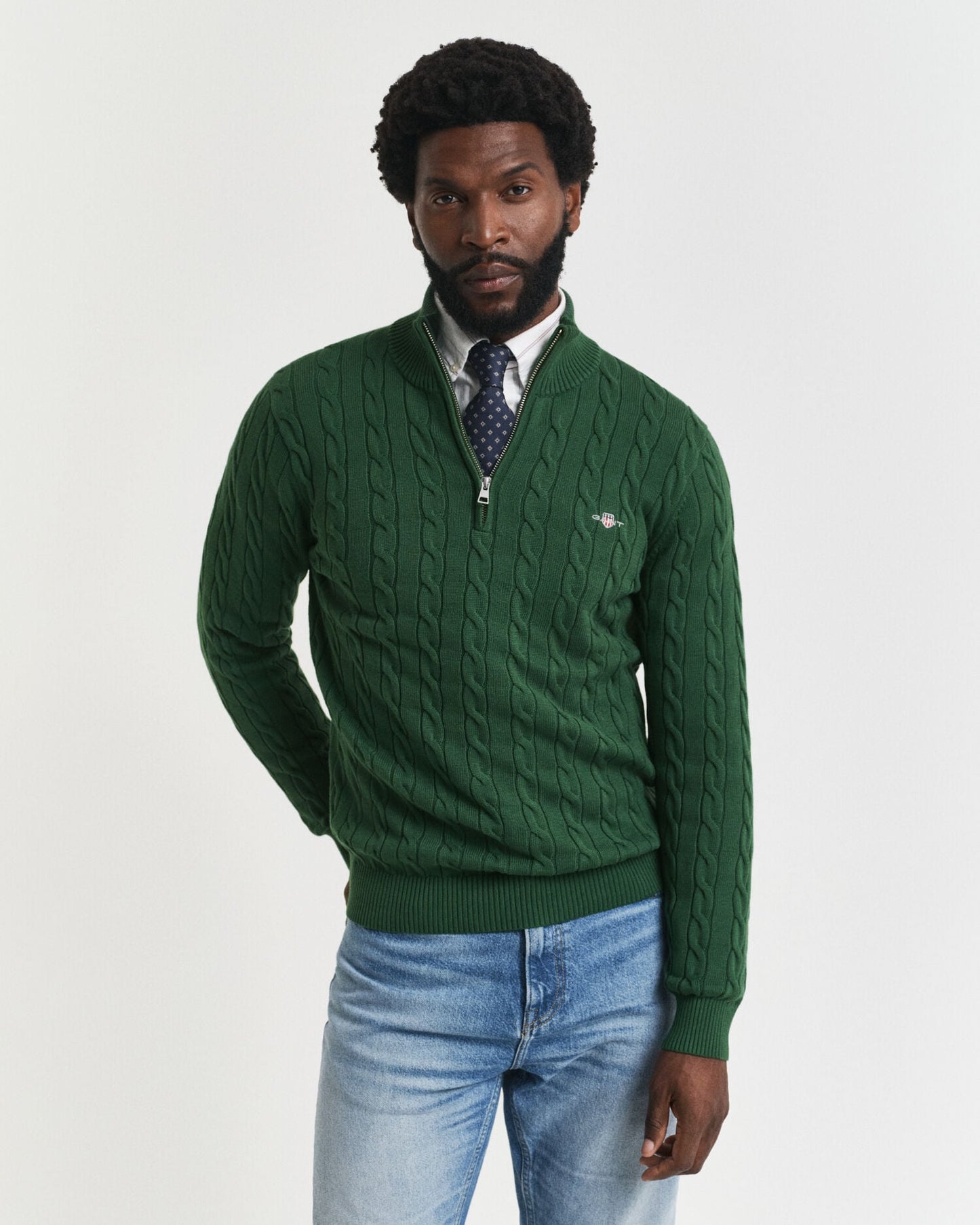 Chandail demi-zip en tricot torsadé de coton