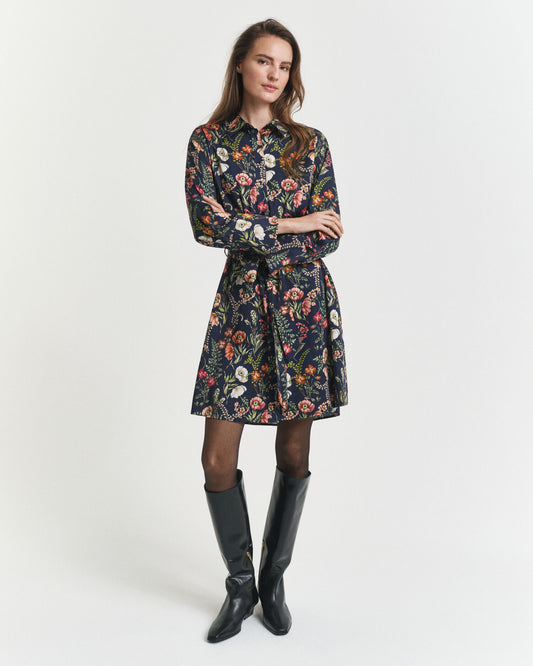 Hemdblusenkleid aus Viskose mit Blumenmuster