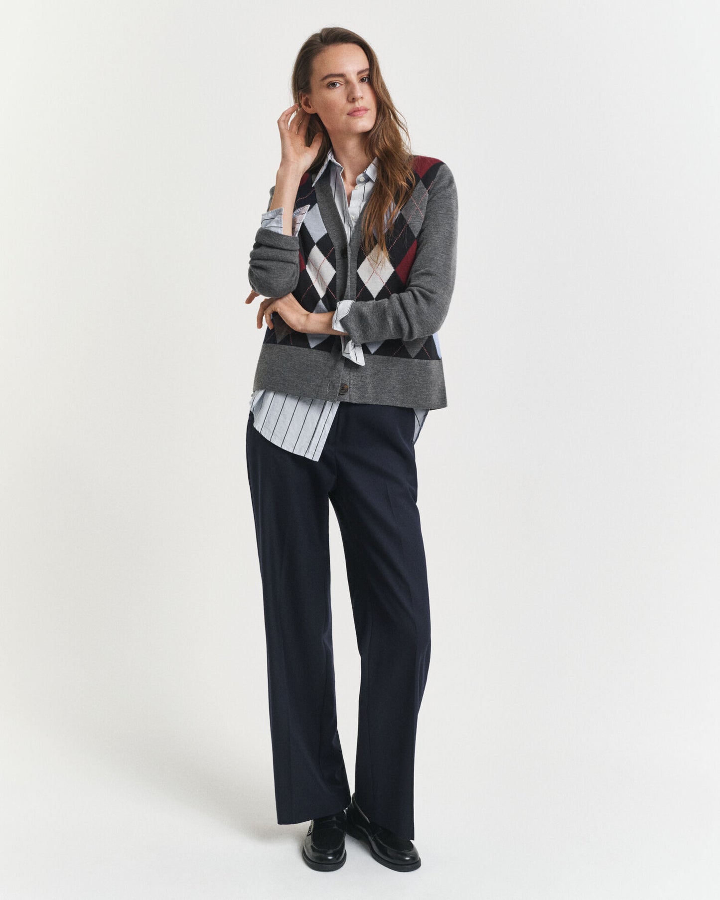 Cardigan col V à motif argyle