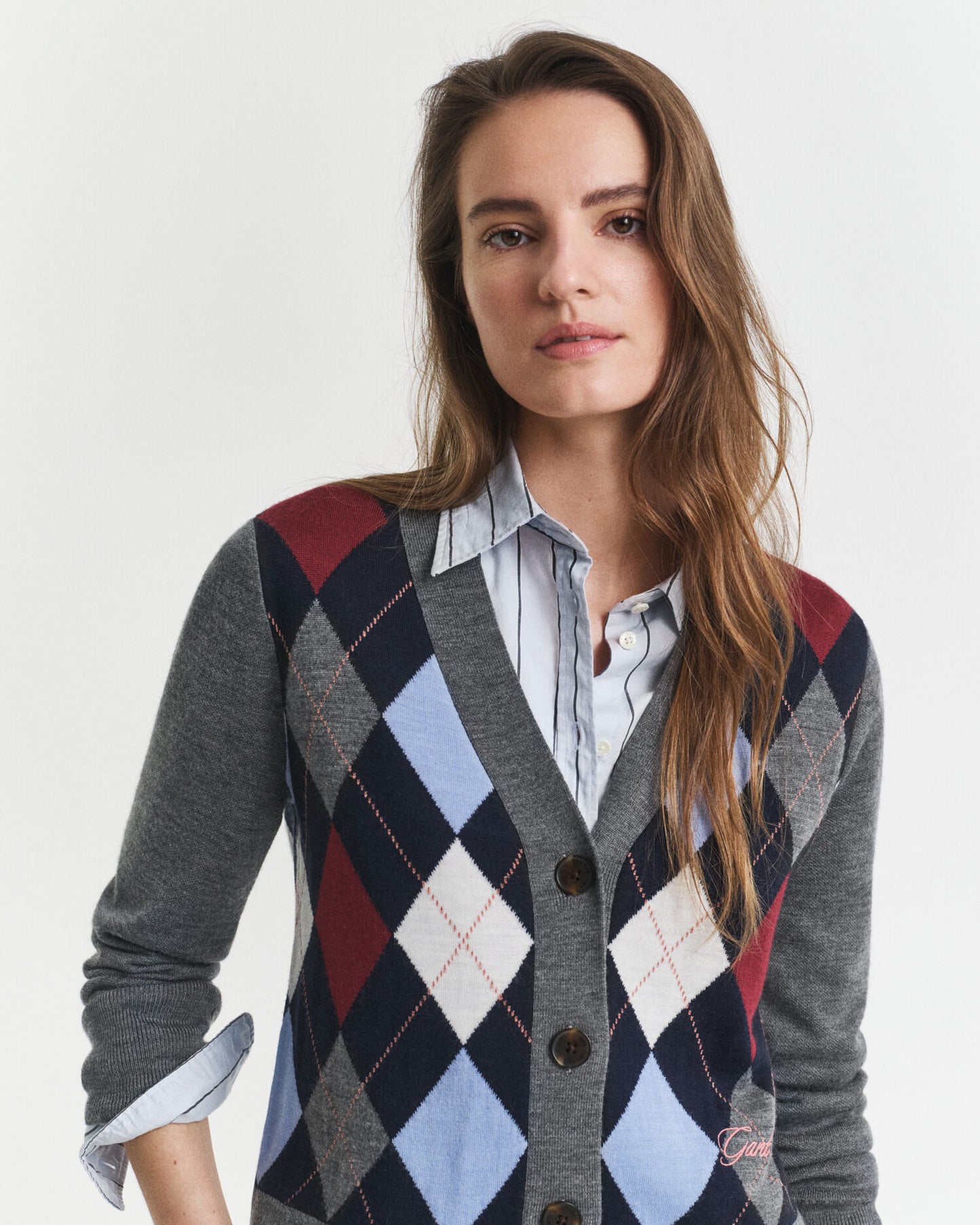Cardigan col V à motif argyle