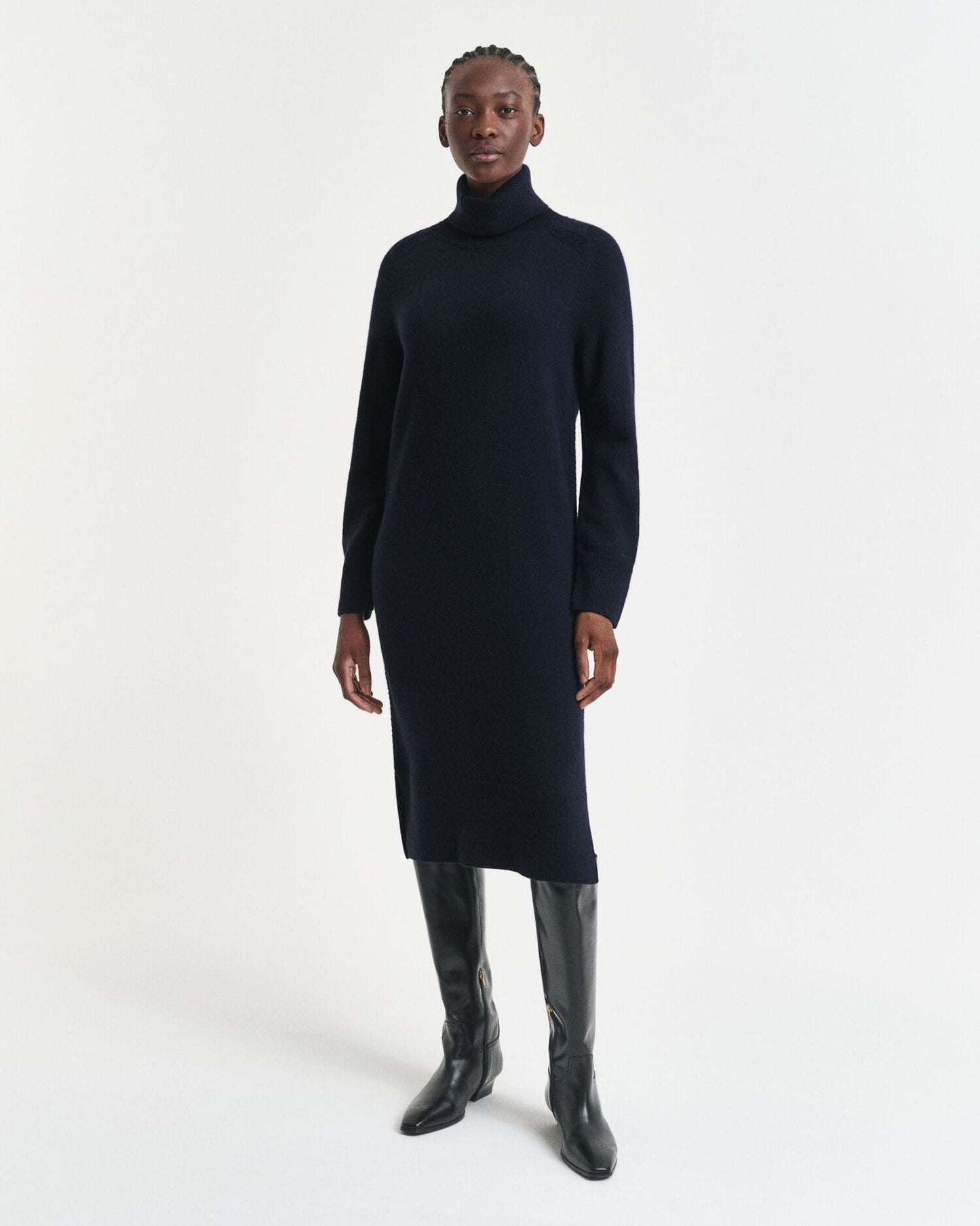 Robe Col Roulé avec Détail Tricoté