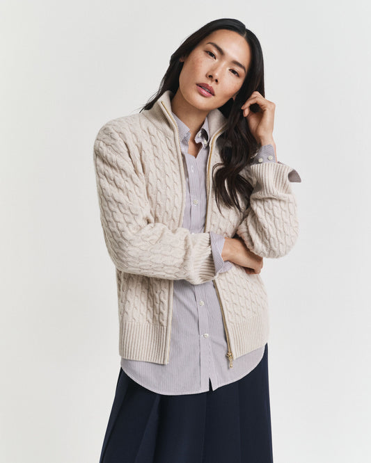 Cardigan zippé à côtes torsadées