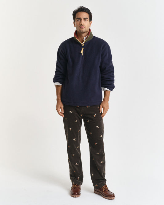 Pantalon droit en velours côtelé brodé