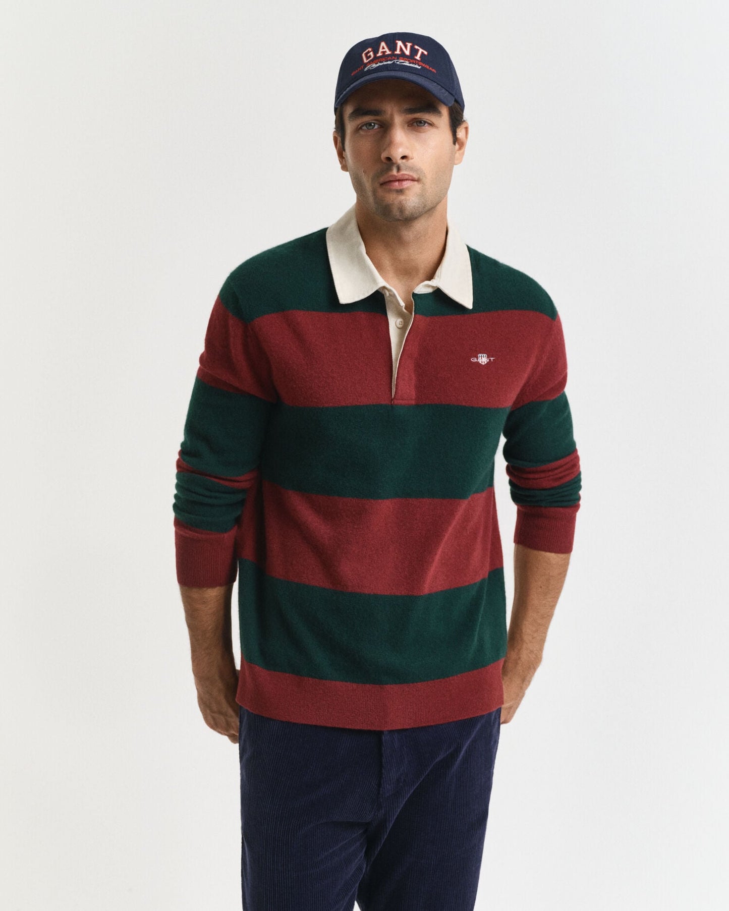 Gestreifter Extrafeiner Lammwoll-Rugby-Pullover