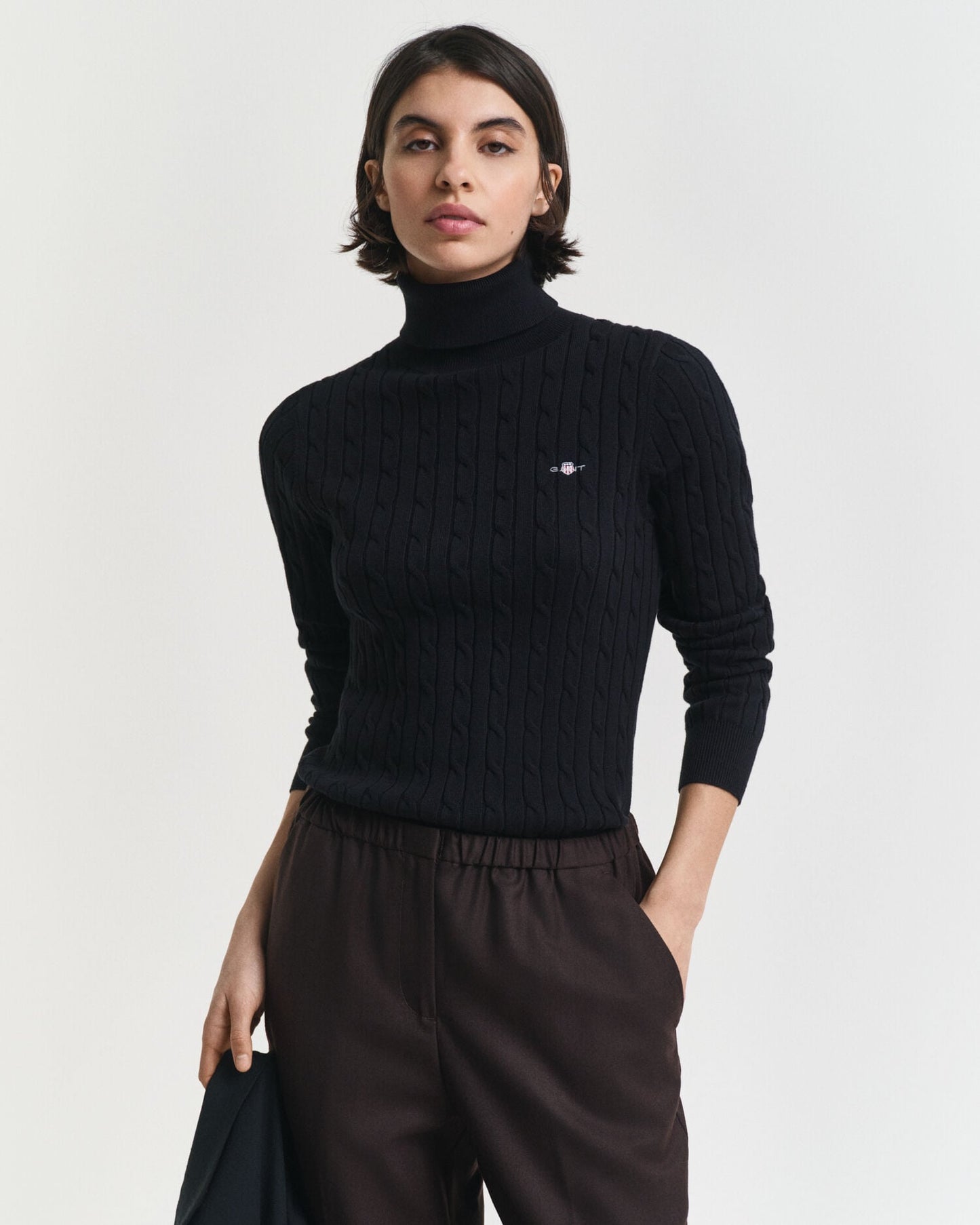 Pull col roulé en maille torsadée de coton stretch